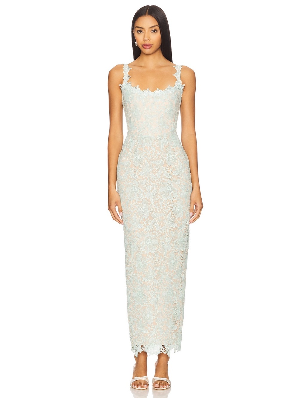 Sau Lee Coraline Seafoam Lace Structured Bodice Full Length Dress Size 10
